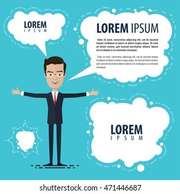 A businessman or manager says, bubbles and clouds set, Hand drawn collection, Vector illustration in flat, cartoon style isolated from the background, EPS 10