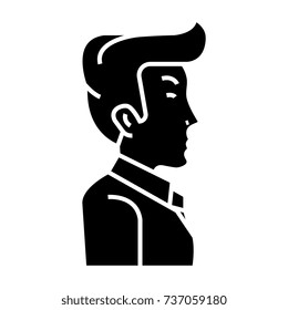 businessman manager side view icon, vector illustration, black sign on isolated background