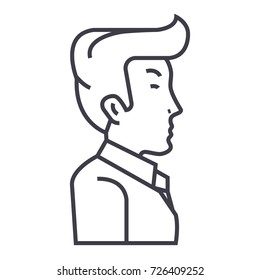 businessman, manager, side view vector line icon, sign, illustration on background, editable strokes