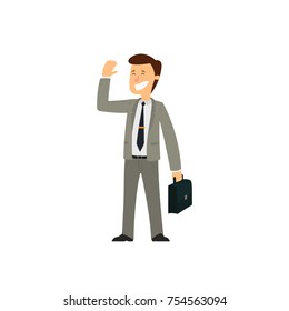 businessman or manager stands smiling on white background. a man in a business suit. vector.