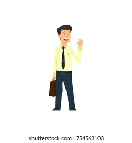businessman or manager stands smiling on white background. a man in a business suit. vector.