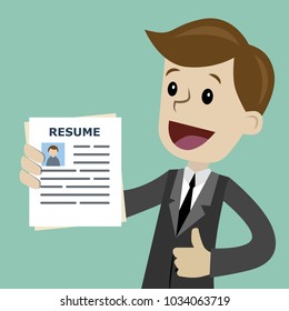 Businessman or manager in the suit holding resume for job hiring. Man with halo over his head, the best employee