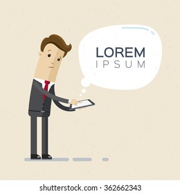 Businessman or manager with a tablet in his hand. Lorem ipsum. Illustration, vector, EPS 10