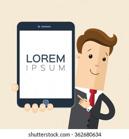 Businessman or manager with a tablet  in his hand.  Illustration, vector, eps 10.