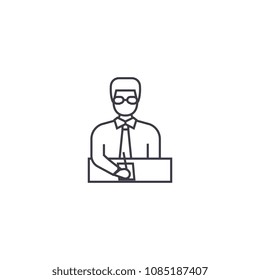 businessman manager vector line icon, sign, illustration on background, editable strokes
