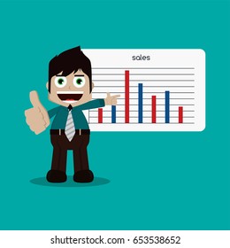 businessman manager at work with graphic chart cartoon vector art illustration