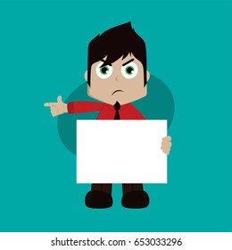 businessman manager at work holding blank sign cartoon vector art illustration