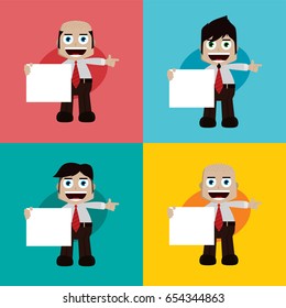 businessman manager at work holding blank sign cartoon vector art illustration