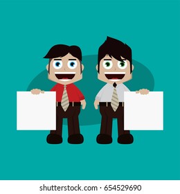 businessman manager at work holding blank sign cartoon vector art illustration