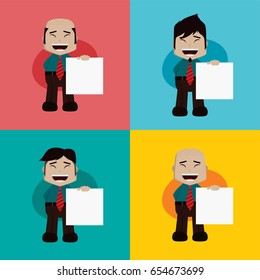 businessman manager at work holding blank sign cartoon vector art illustration