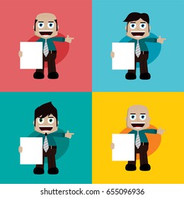businessman manager at work holding blank sign cartoon vector art illustration