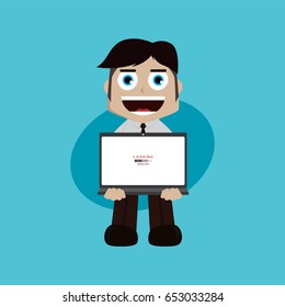 businessman manager at work holding laptop cartoon vector art illustration