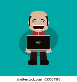businessman manager at work holding laptop cartoon vector art illustration