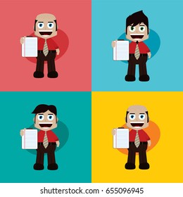 businessman manager at work holding report book cartoon vector art illustration