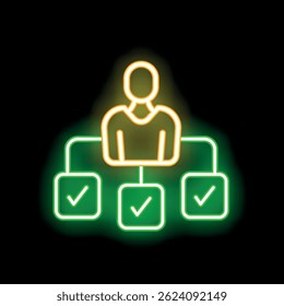 Businessman managing multiple tasks with check marks in neon light style