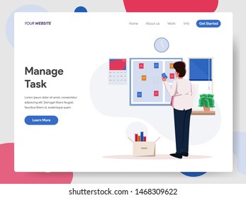 Businessman Managing Task On Board Illustration Concept. Modern flat design concept of web page design for website and mobile website.Vector illustration EPS 10