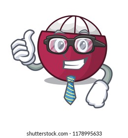 Businessman mangosteen fruit on wood table cartoon