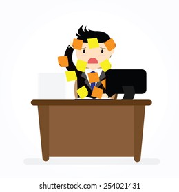 Businessman with many of post representing concept memory and frustration on work