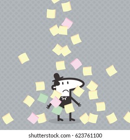 Businessman with many sticky notes