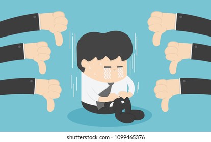 businessman with many thumbs down hands around him. Business compliment concept