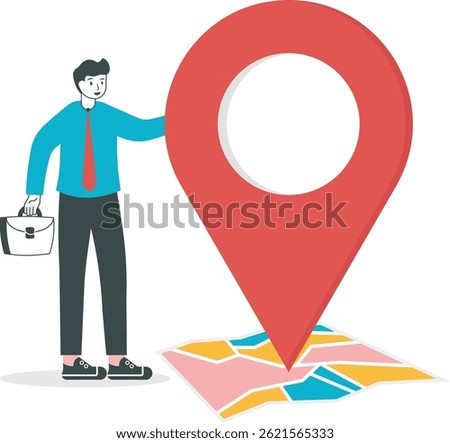 Businessman with Map pointer. Business location. Vector, illustration, flat

