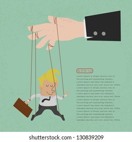 Businessman marionette on ropes controlled, eps10 vector format