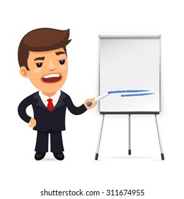 Businessman With Marker in Front of the Flipchart. Isolated on white background.
