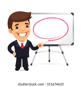 Businessman With Marker in Front of the Whiteboard. Isolated on white background.