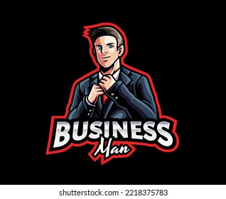 Businessman mascot logo design. Business people vector illustration. Logo illustration for mascot or symbol and identity, emblem sports or e-sports gaming team