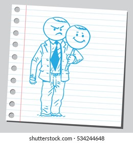 Businessman with mask of himself 