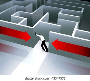 Businessman with Maze Original Vector Illustration Businessmen Concept