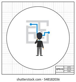 Businessman at maze with solution icon