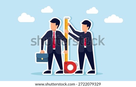 Businessman measuring another businessman illustrating evaluation of competitor capability and performance