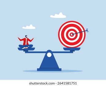 businessman meditate sitting balance scale and focusing on big archer target.objective, goal or target relax meditation