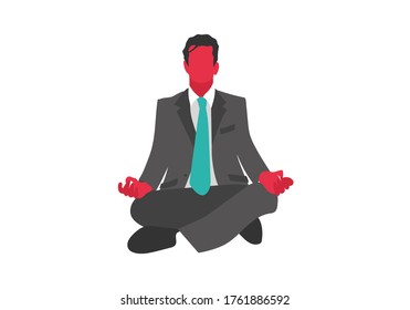 Businessman meditating dressed in formal office suit and tie. Flat style vector image.