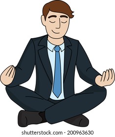 Businessman is meditating isolated on whiye background