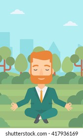 Businessman meditating in lotus pose.