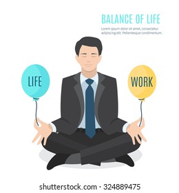 Businessman meditating. Man balancing life and work