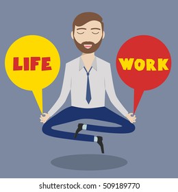 Businessman meditating. Man balancing life and work.