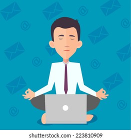 businessman meditating with notebook - flat design vector 