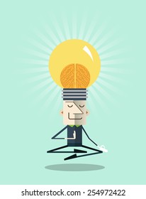 Businessman meditating in peace for any spiritual.Inner peace business concepts,vector illustration.