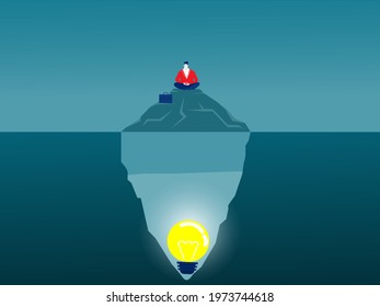 Businessman Meditation on iceberg conscious mind idea concept vector illustrator.