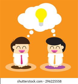 Businessman meditation,good idea concept, Businessman thinking during meditation, 
cartoon flat design vector background