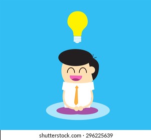 Businessman meditation,good idea concept, Businessman thinking during meditation, 
cartoon flat design vector background