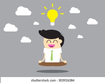 Businessman meditation,good idea concept, Businessman thinking during meditation, cartoon flat design vector background