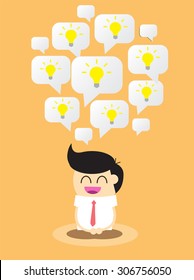 Businessman meditation,good idea concept, Businessman thinking during meditation, cartoon flat design vector background. Creative Ideas. many Ideas.