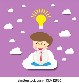 Businessman meditation,good idea concept, Businessman thinking during meditation, cartoon flat design vector background