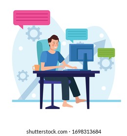 businessman in meeting online reunion vector illustration design