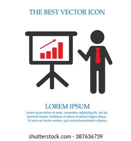 Businessman meeting simple isolated vector icon. Businessman with tie and chart graph board.