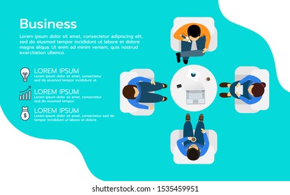 Businessman meeting together, top view, vector illustration